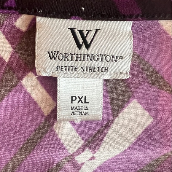 Women's Worthington Petite Stretch Top Blouse Size PXL Purple White Black - Picture 7 of 9
